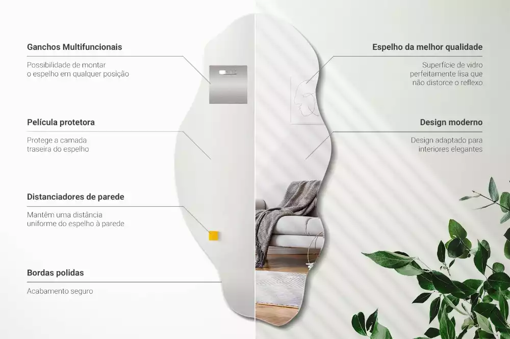 Espelho assimétrico decoração de parede original