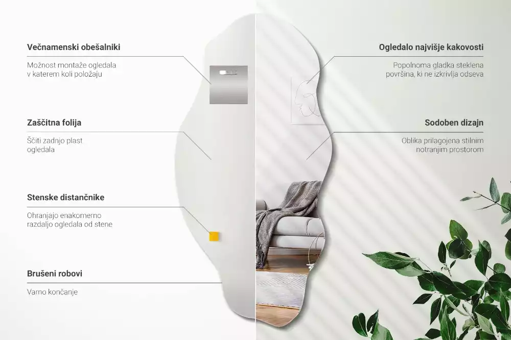 Espelho assimétrico decoração de parede original