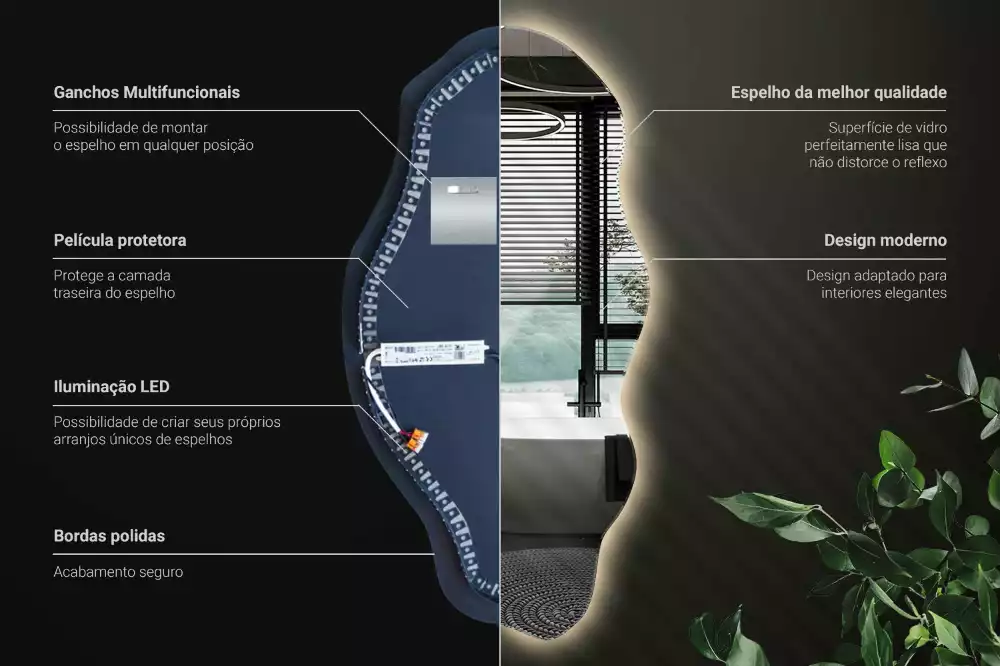 Espelho irregular LED iluminado