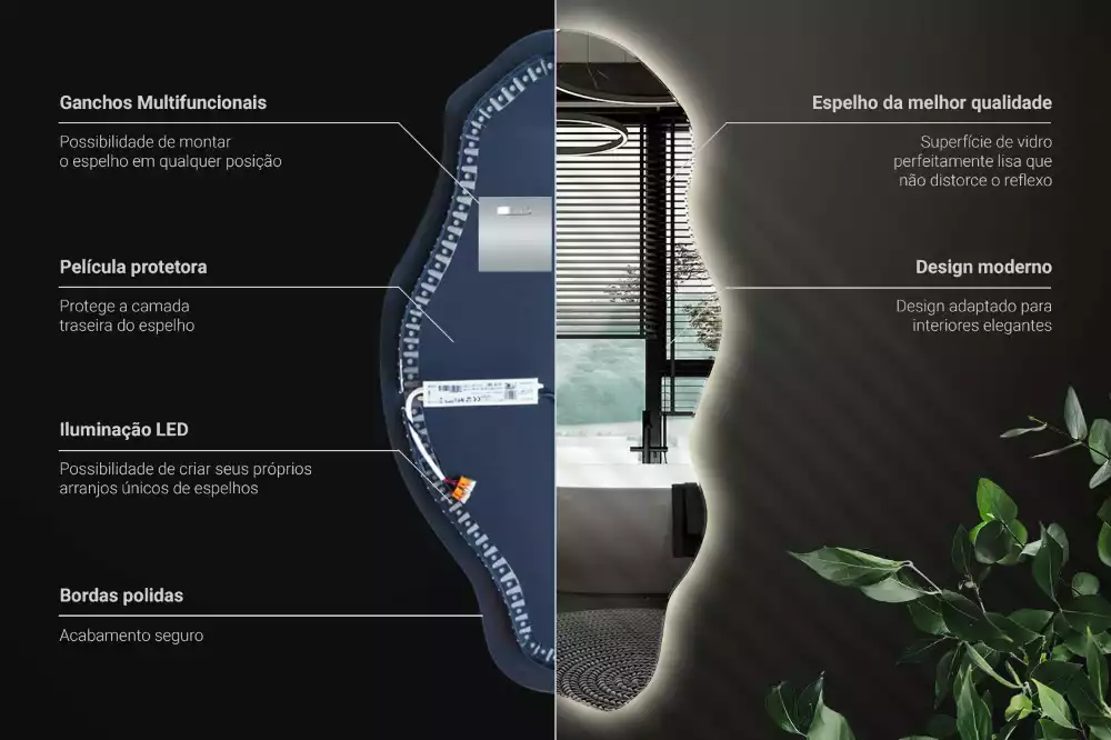 Espelho irregular LED iluminado