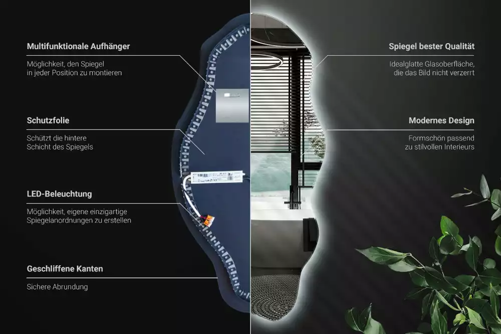 Espelho irregular LED iluminado