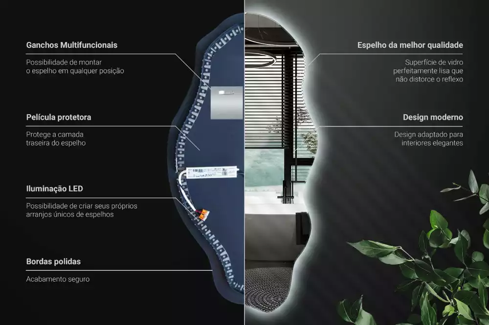 Espelho irregular LED iluminado
