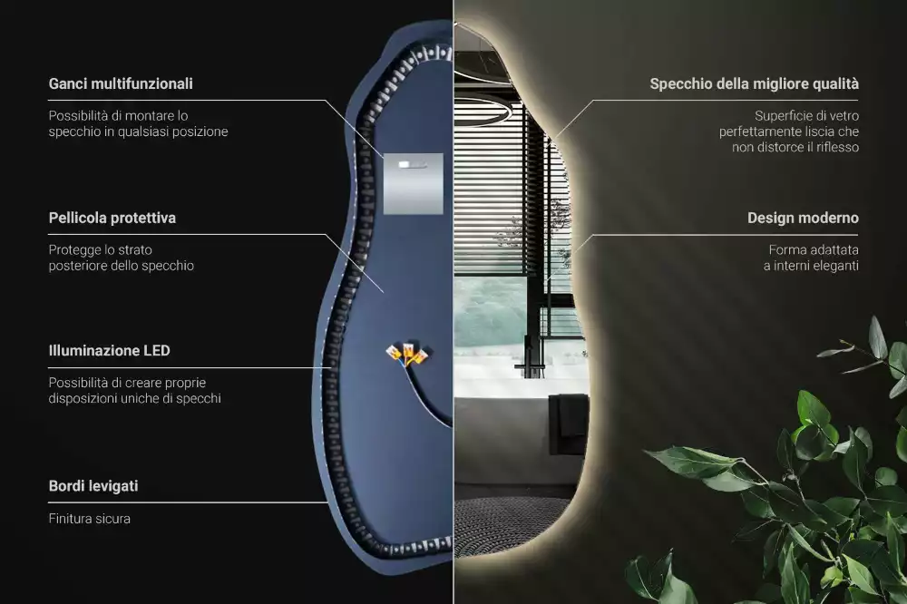 Espelho orgânico com led estiloso
