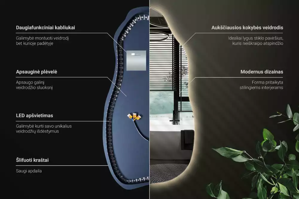 Espelho orgânico com led estiloso
