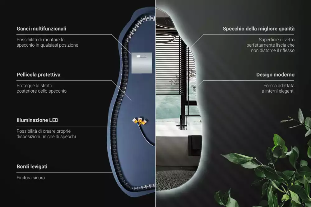 Espelho orgânico com led estiloso