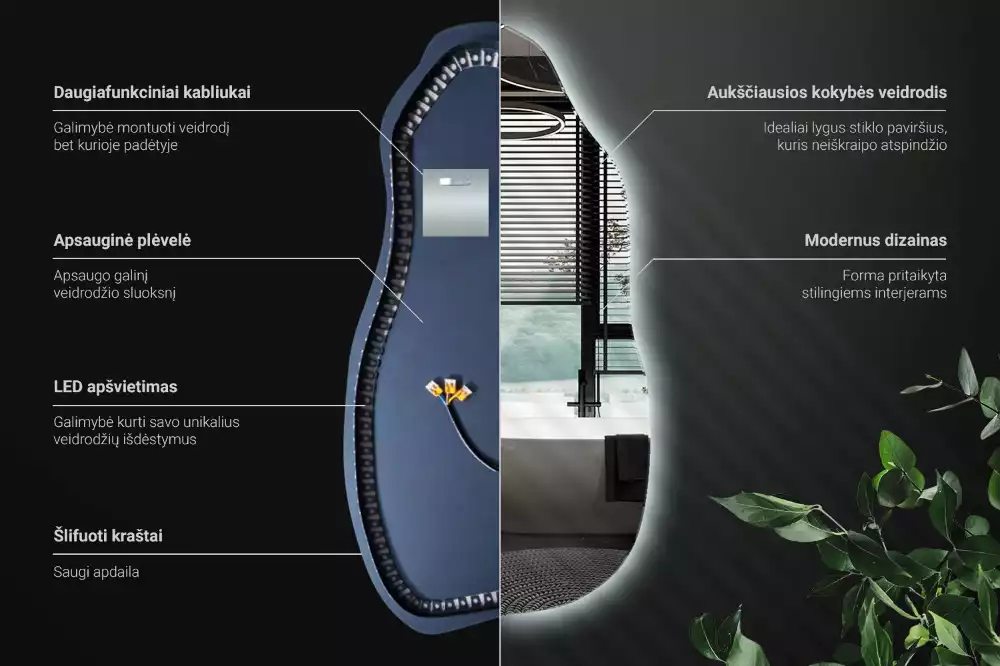 Espelho orgânico com led estiloso