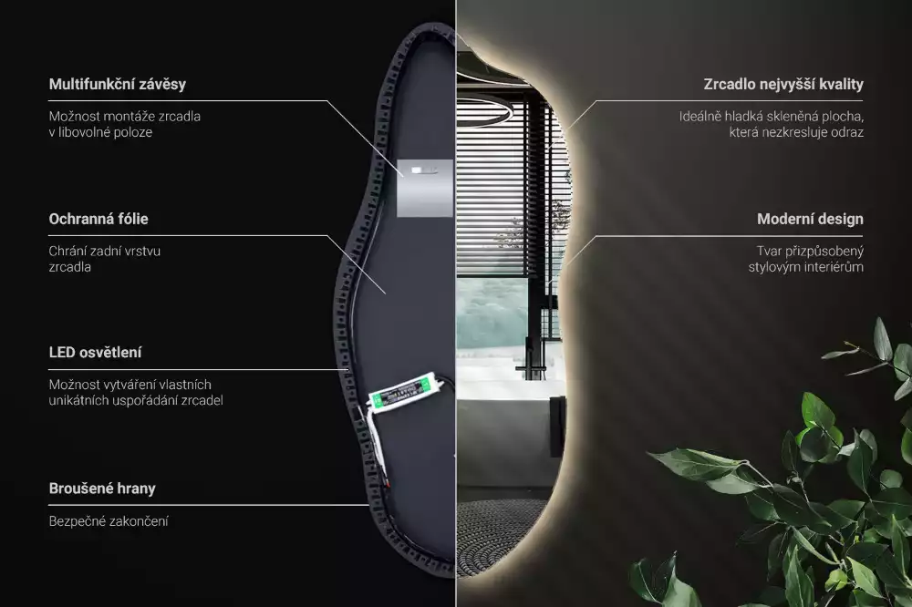 Espelho irregular com led decorativo