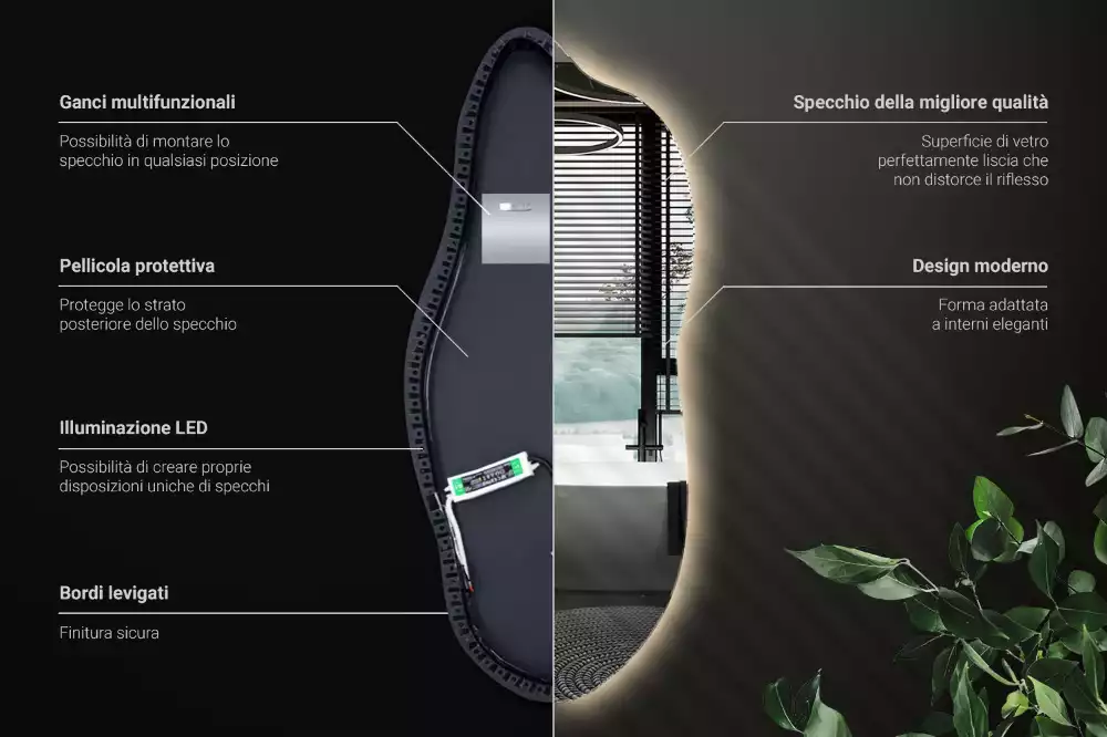 Espelho irregular com led decorativo