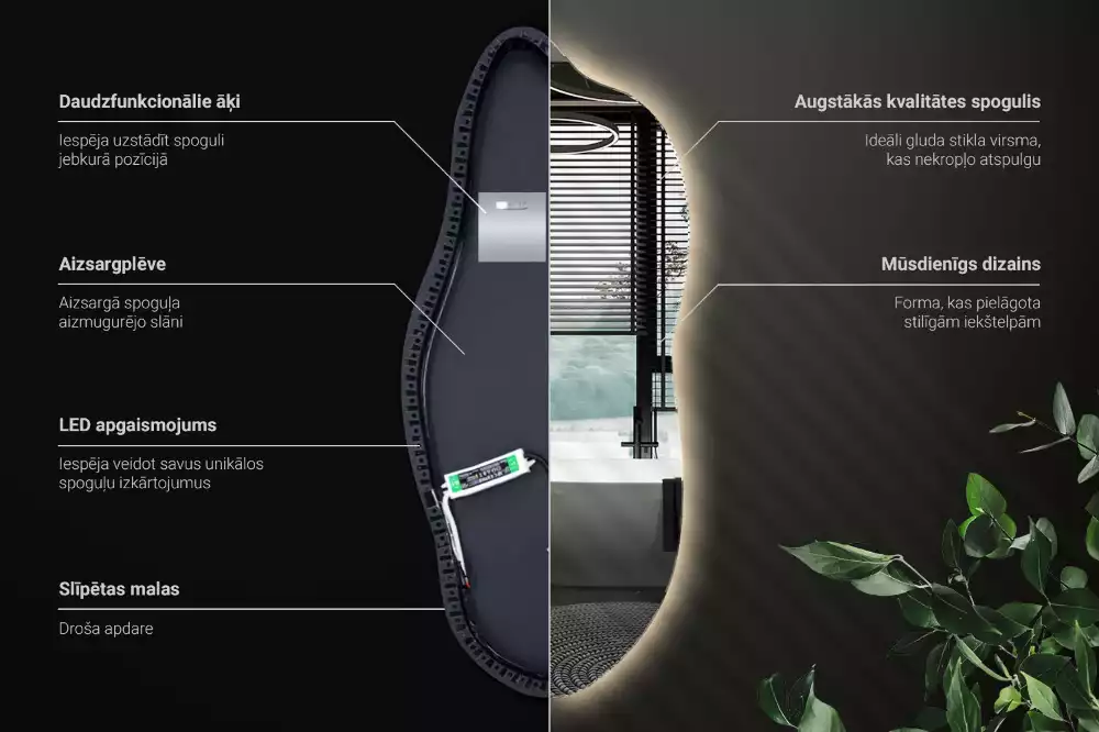 Espelho irregular com led decorativo