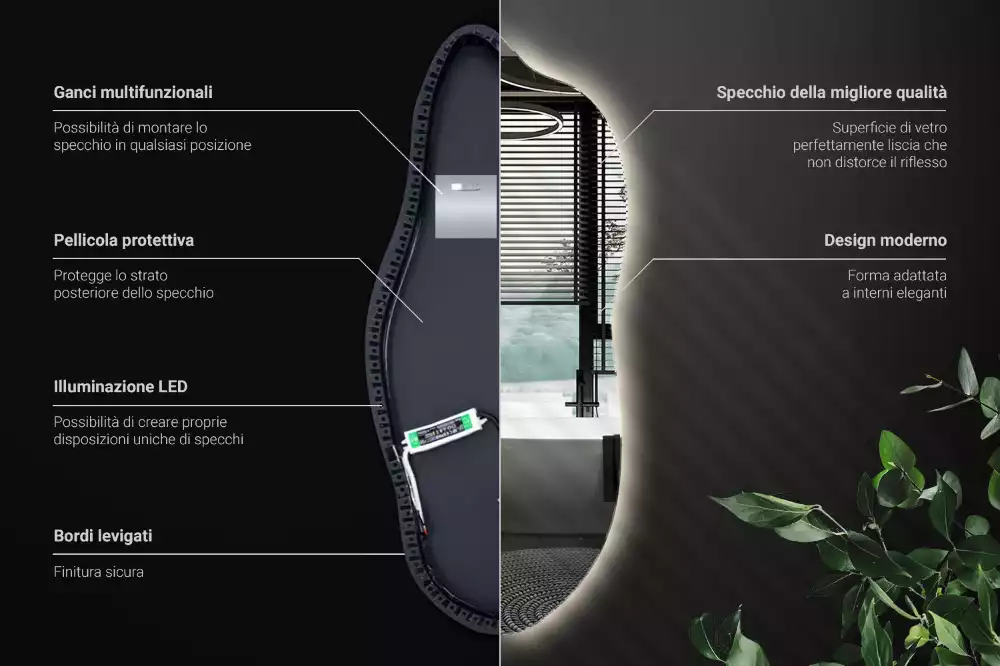 Espelho irregular com led decorativo