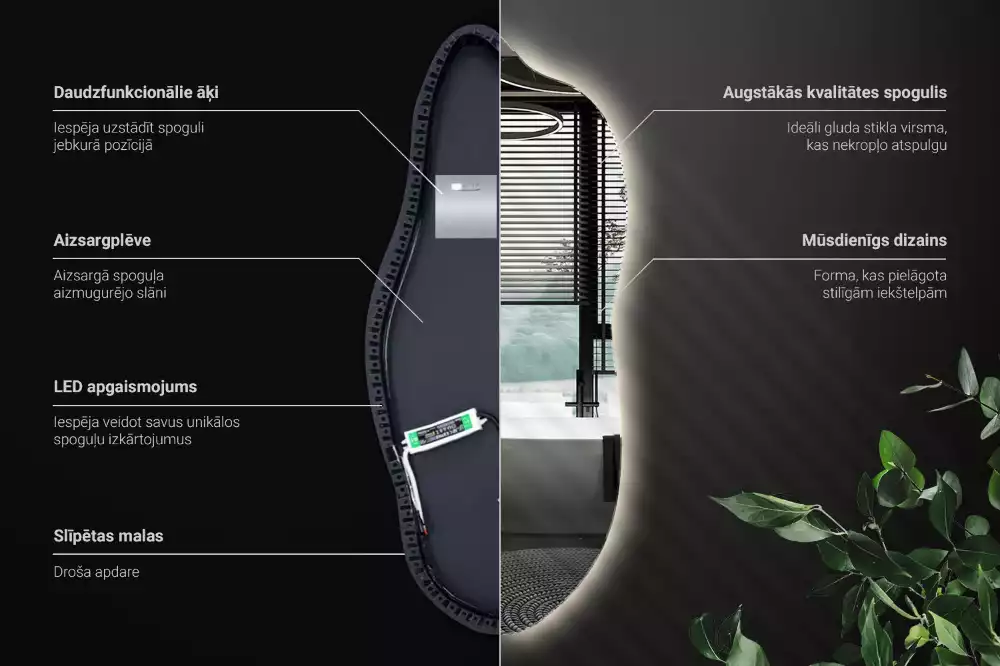 Espelho irregular com led decorativo