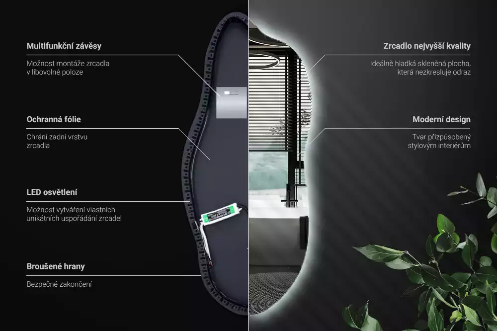 Espelho irregular com led decorativo