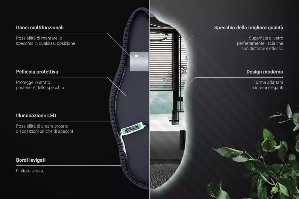 Espelho irregular com led decorativo