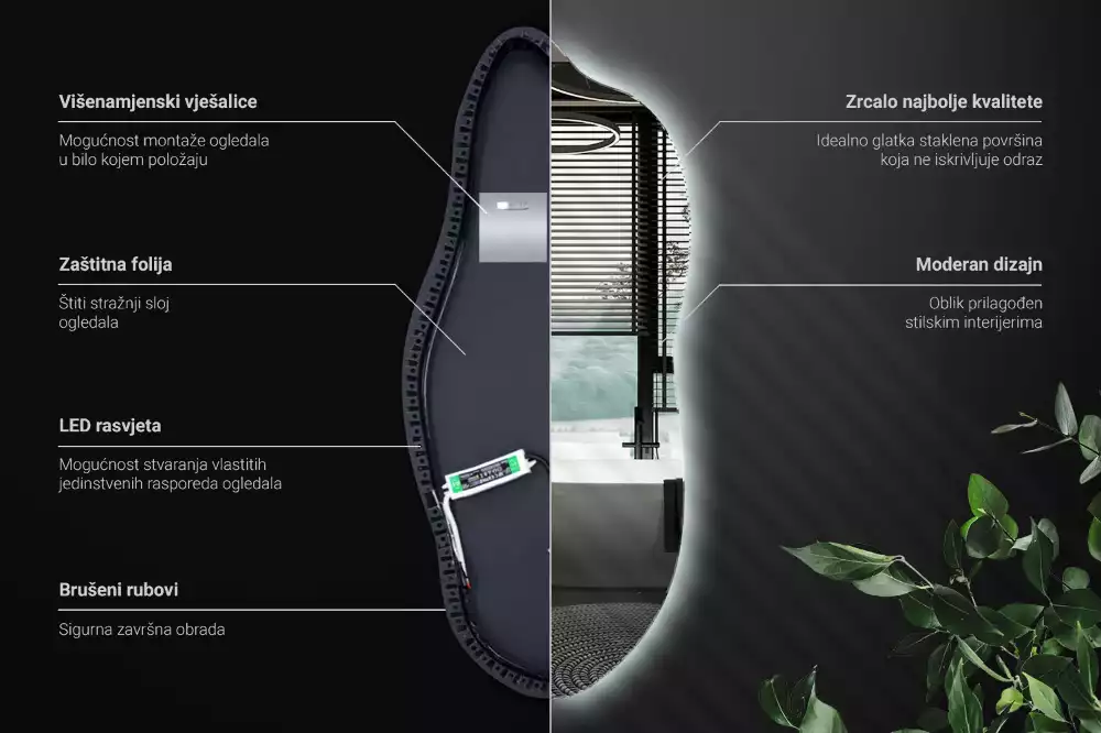 Espelho irregular com led decorativo