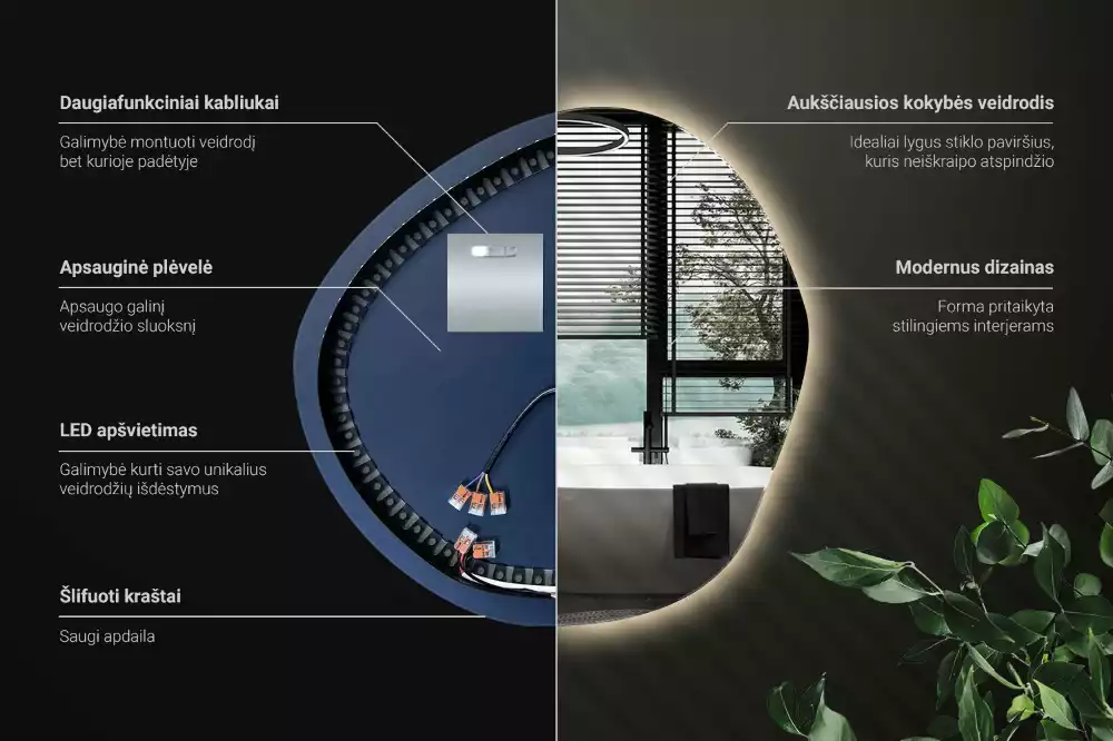 Espelho assimétrico com led de parede