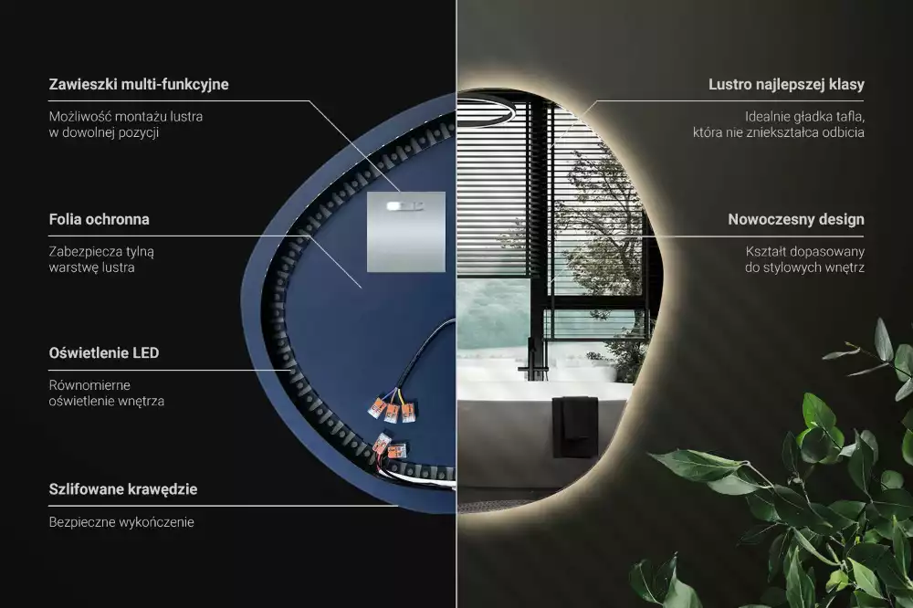 Espelho assimétrico com led de parede