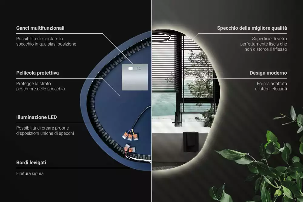 Espelho assimétrico com led de parede