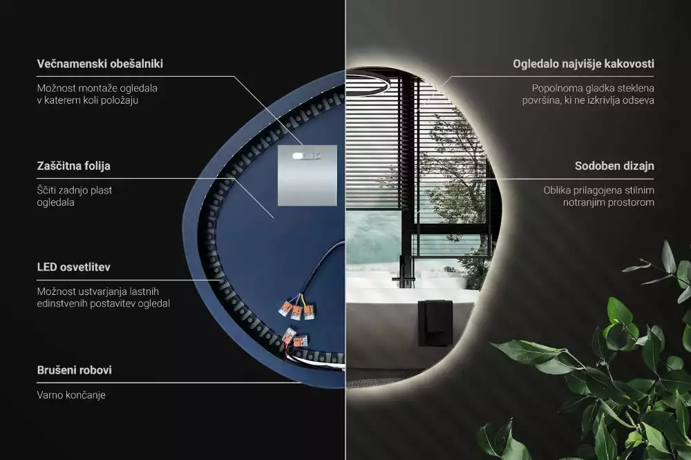 Espelho assimétrico com led de parede