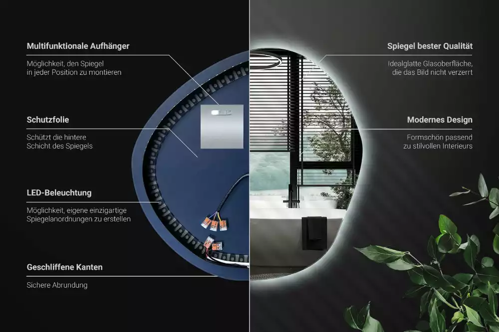 Espelho assimétrico com led de parede