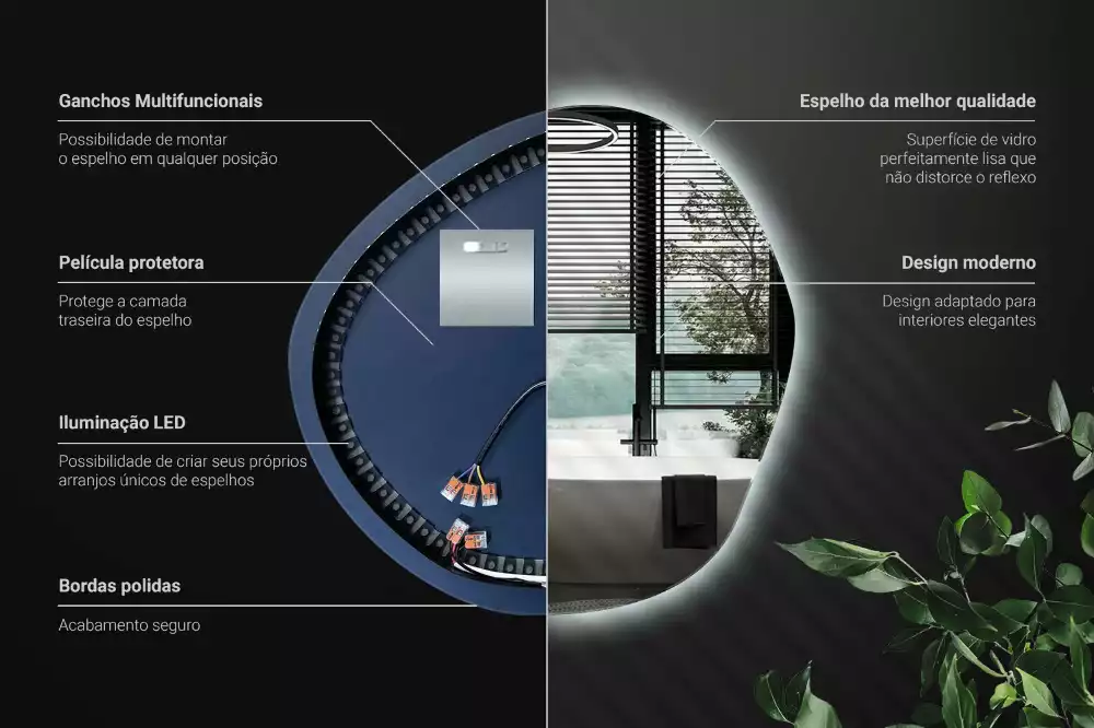 Espelho assimétrico com led de parede