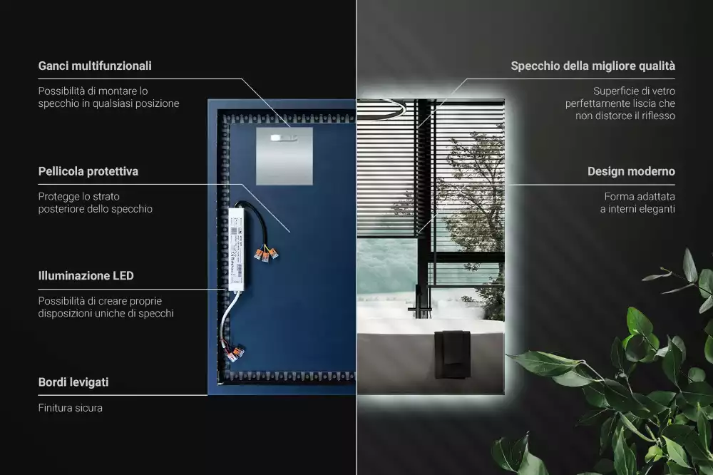 Espelho quadrado LED moderno