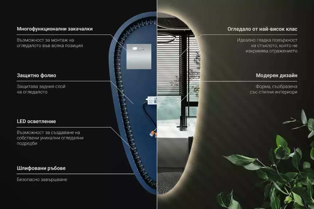 Espelho irregular gota iluminada LED