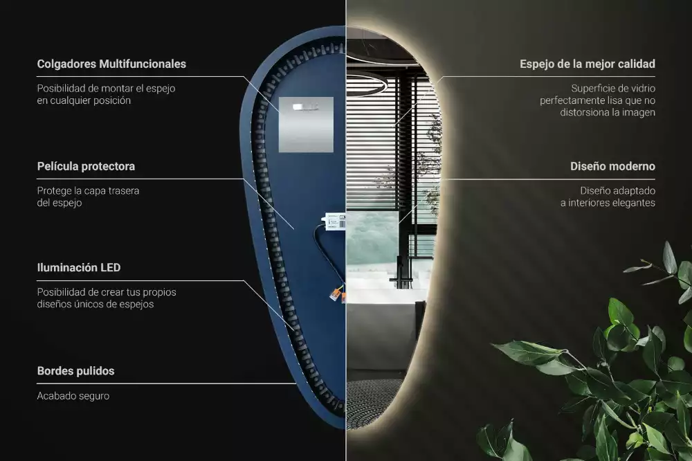 Espelho irregular gota iluminada LED