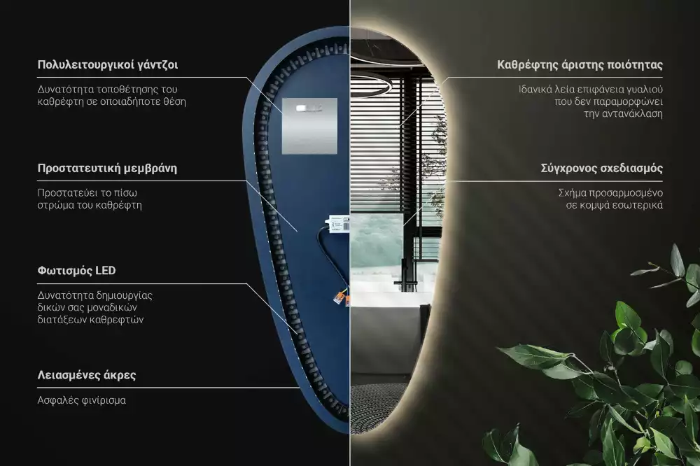 Espelho irregular gota iluminada LED