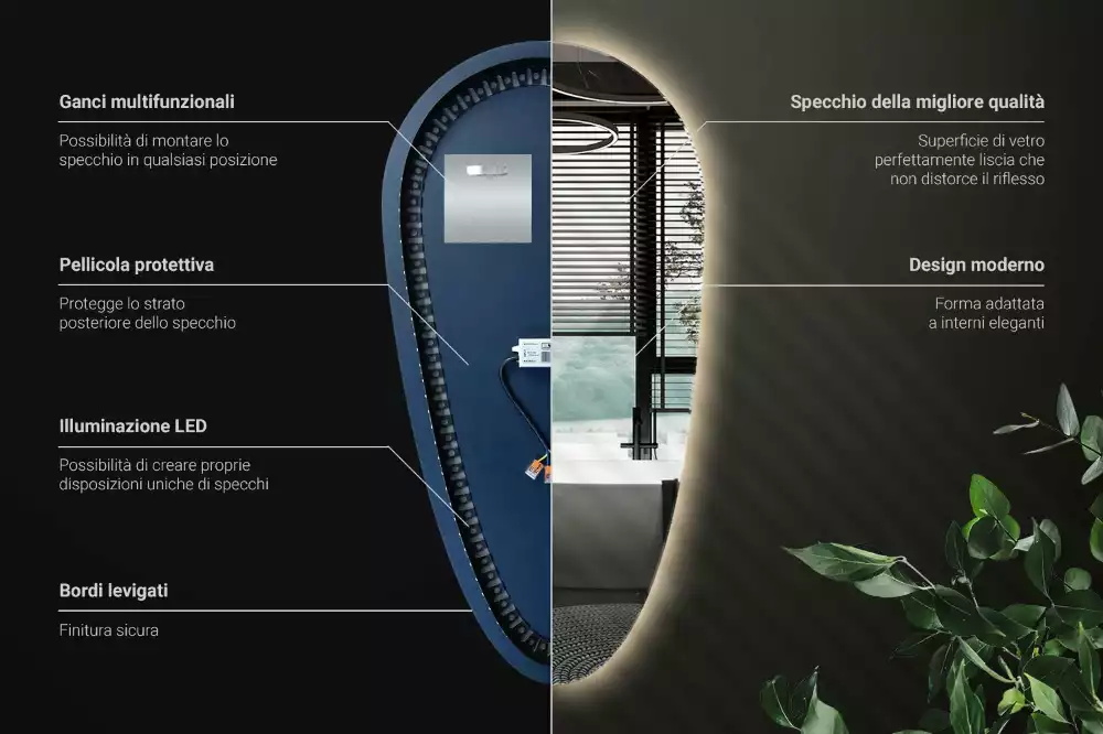 Espelho irregular gota iluminada LED
