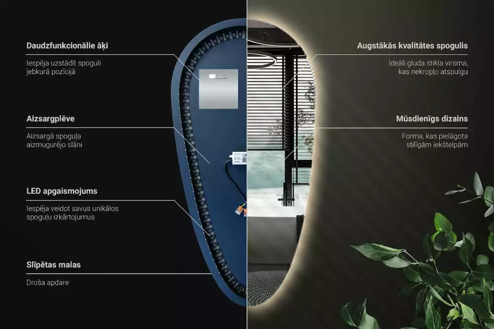 Espelho irregular gota iluminada LED