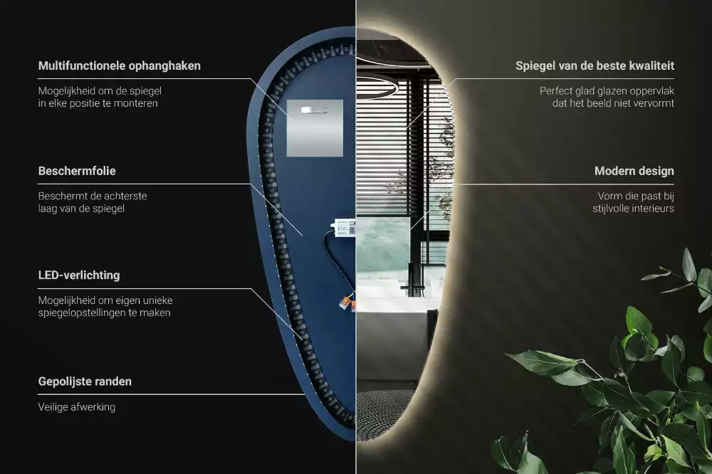 Espelho irregular gota iluminada LED