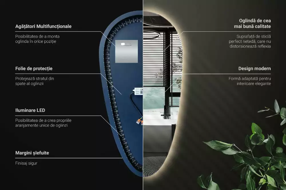 Espelho irregular gota iluminada LED