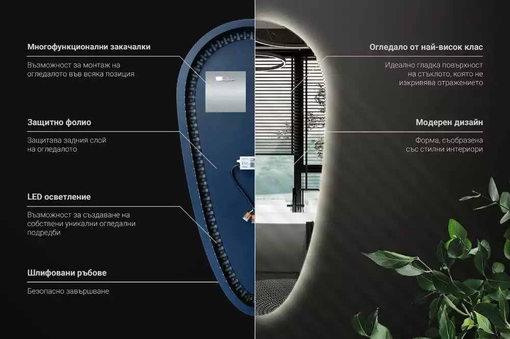 Espelho irregular gota iluminada LED