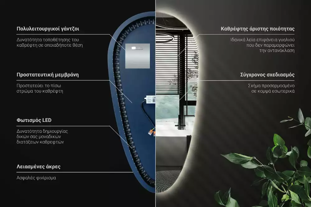 Espelho irregular gota iluminada LED