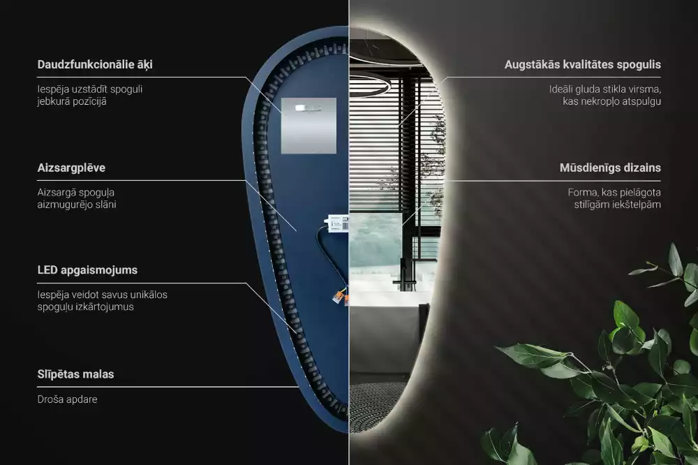 Espelho irregular gota iluminada LED