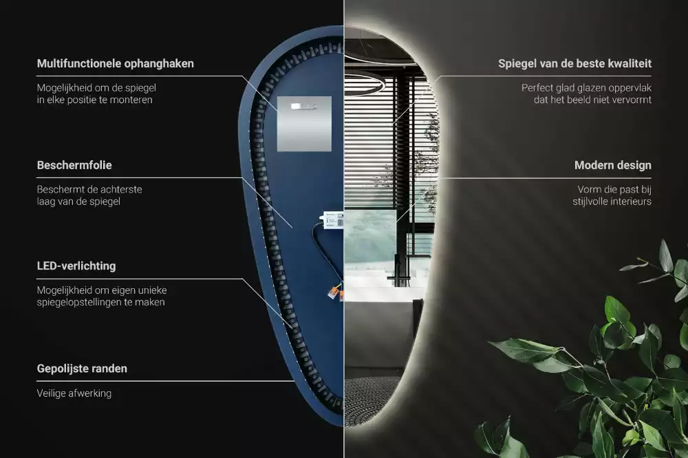 Espelho irregular gota iluminada LED