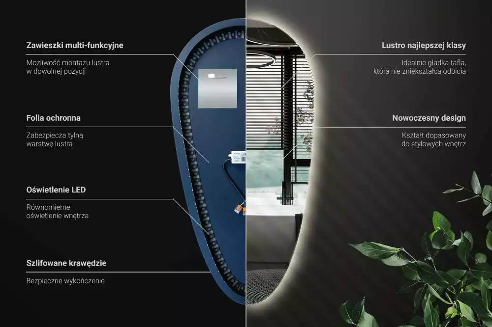 Espelho irregular gota iluminada LED