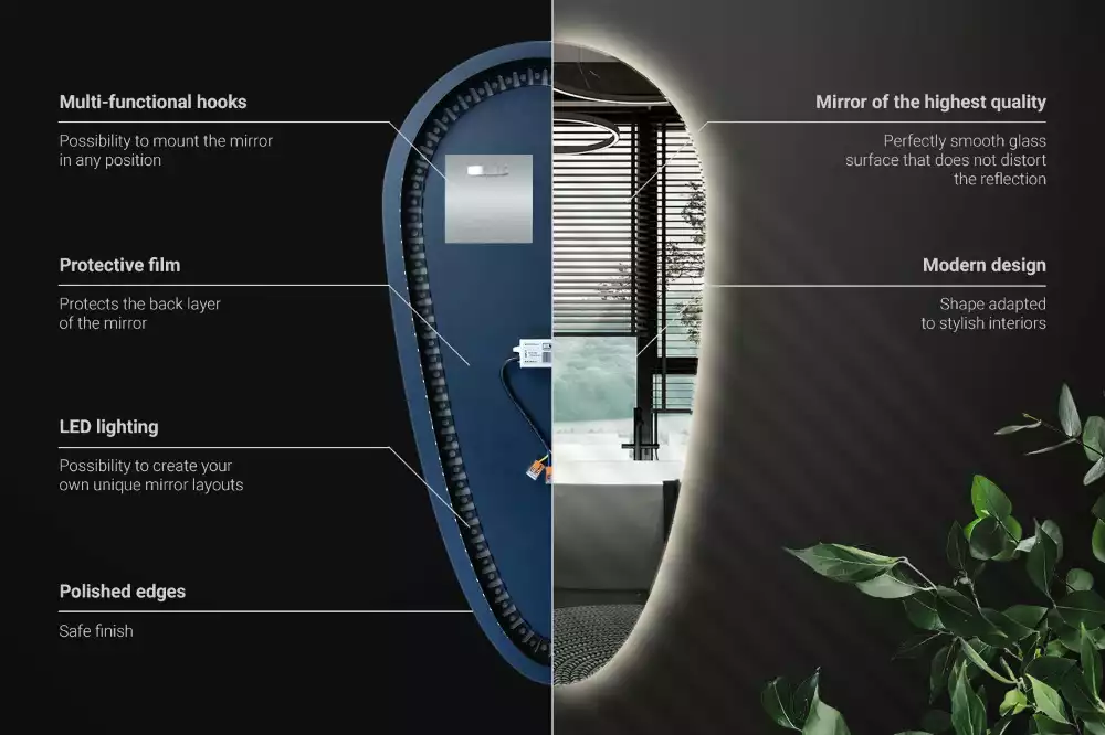 Espelho irregular gota iluminada LED
