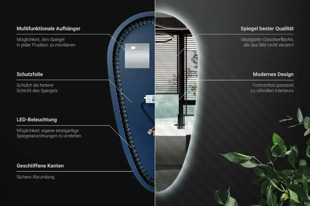 Espelho irregular gota iluminada LED