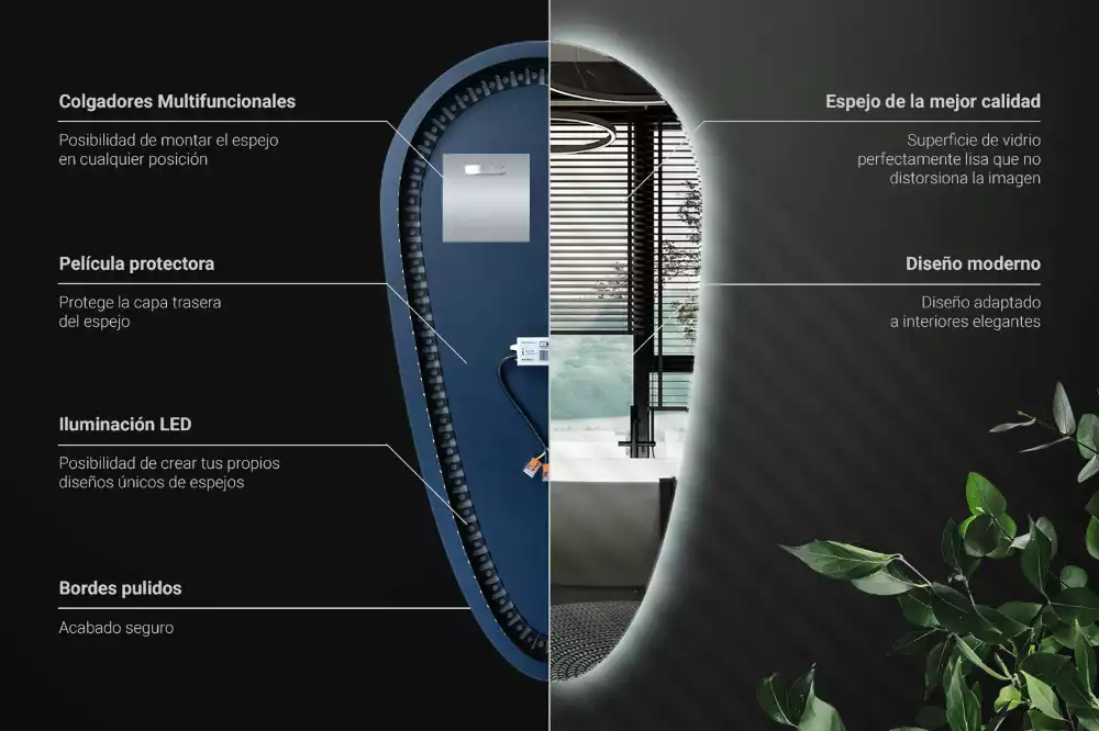 Espelho irregular gota iluminada LED