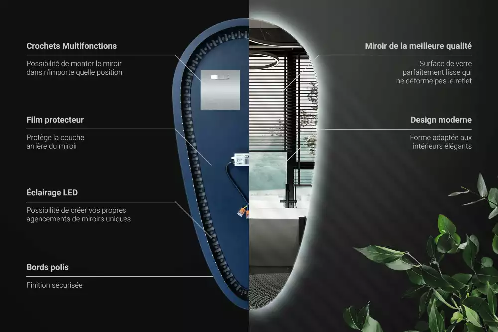 Espelho irregular gota iluminada LED