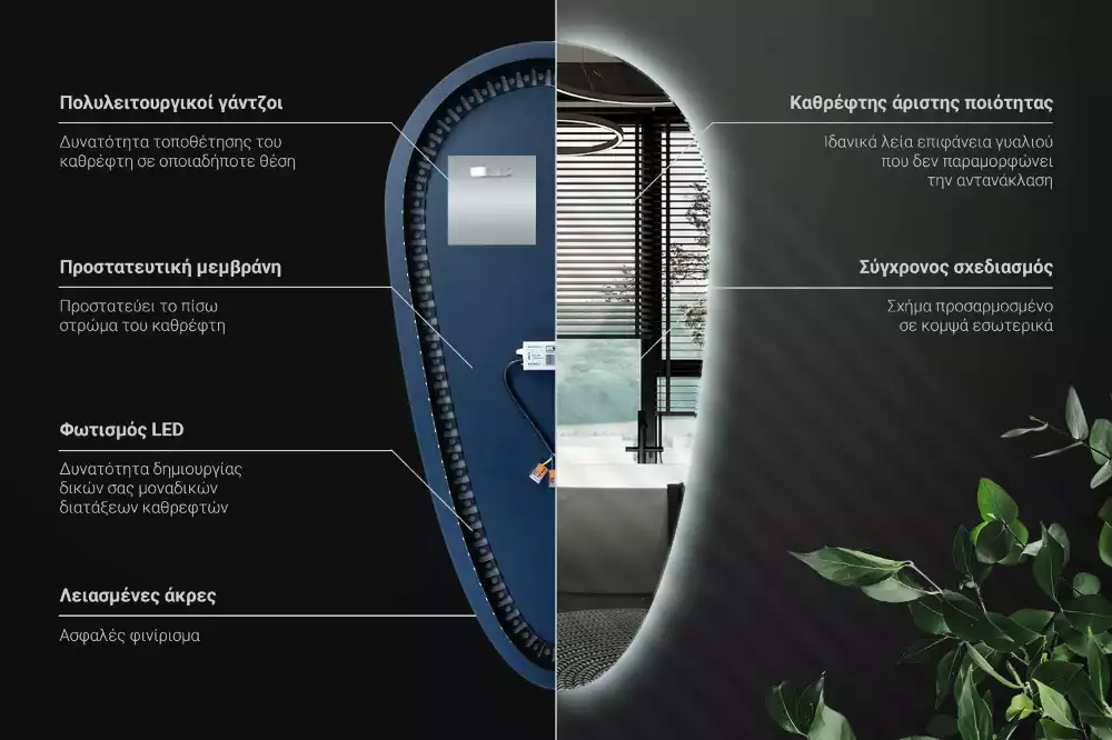 Espelho irregular gota iluminada LED