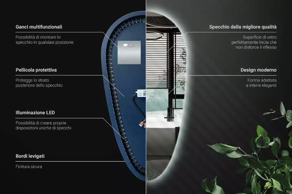 Espelho irregular gota iluminada LED