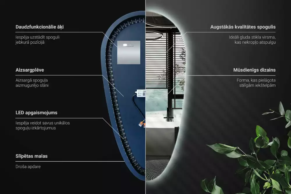 Espelho irregular gota iluminada LED