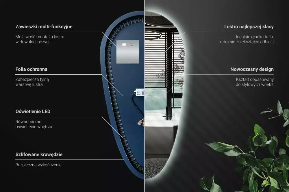 Espelho irregular gota iluminada LED