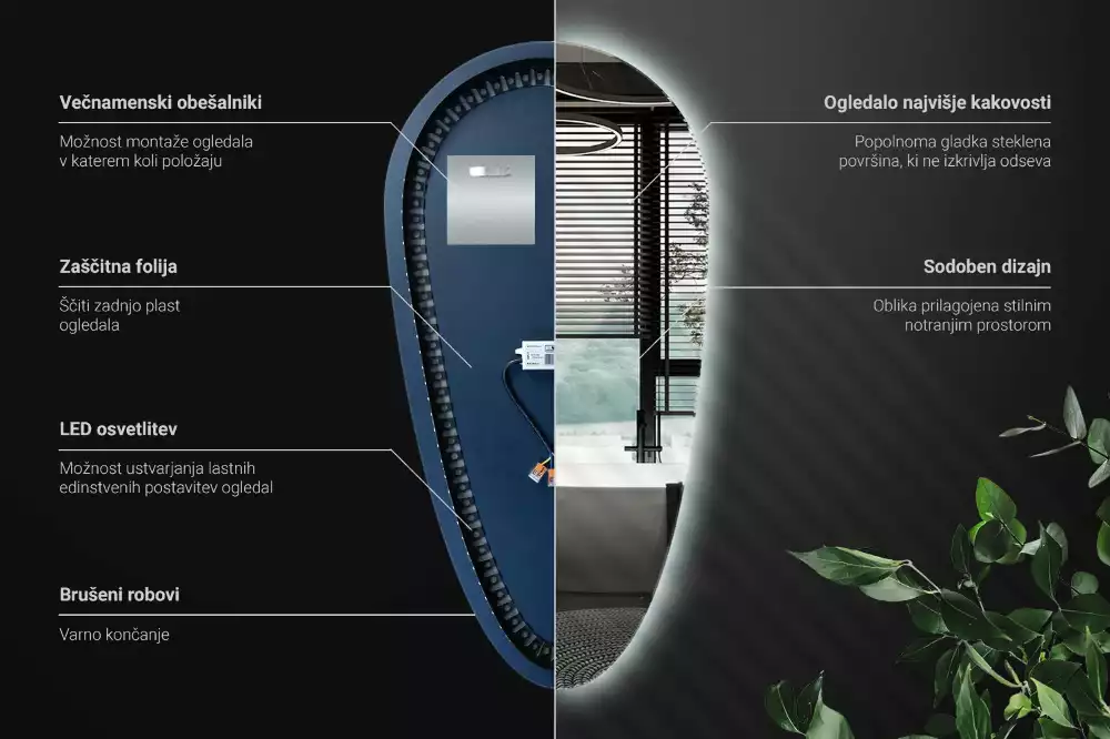 Espelho irregular gota iluminada LED