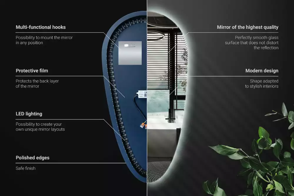 Espelho irregular gota iluminada LED