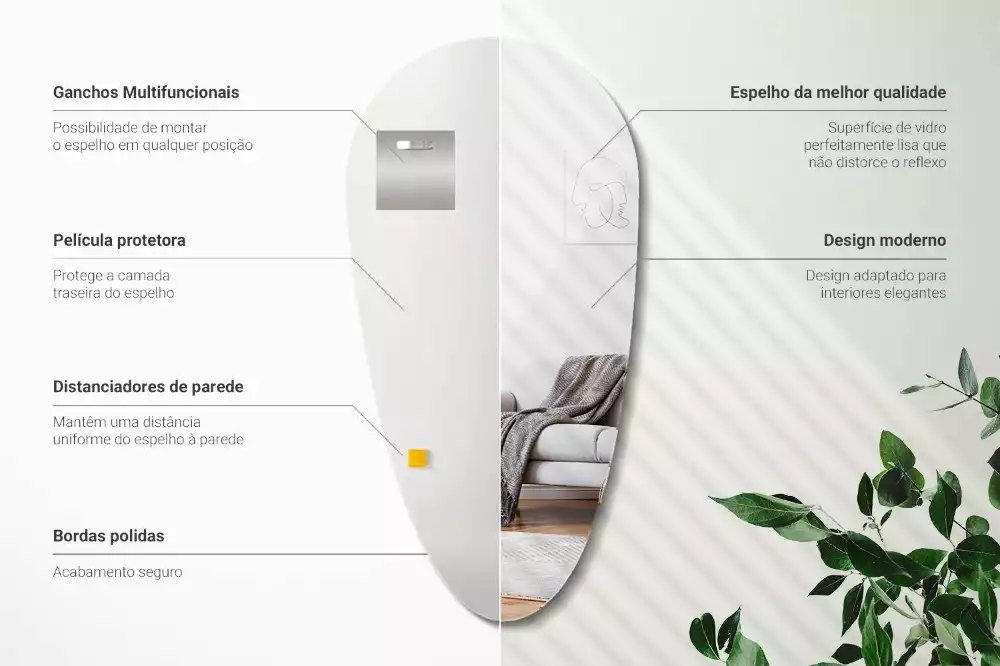 Espelho decorativo orgânico gota d água