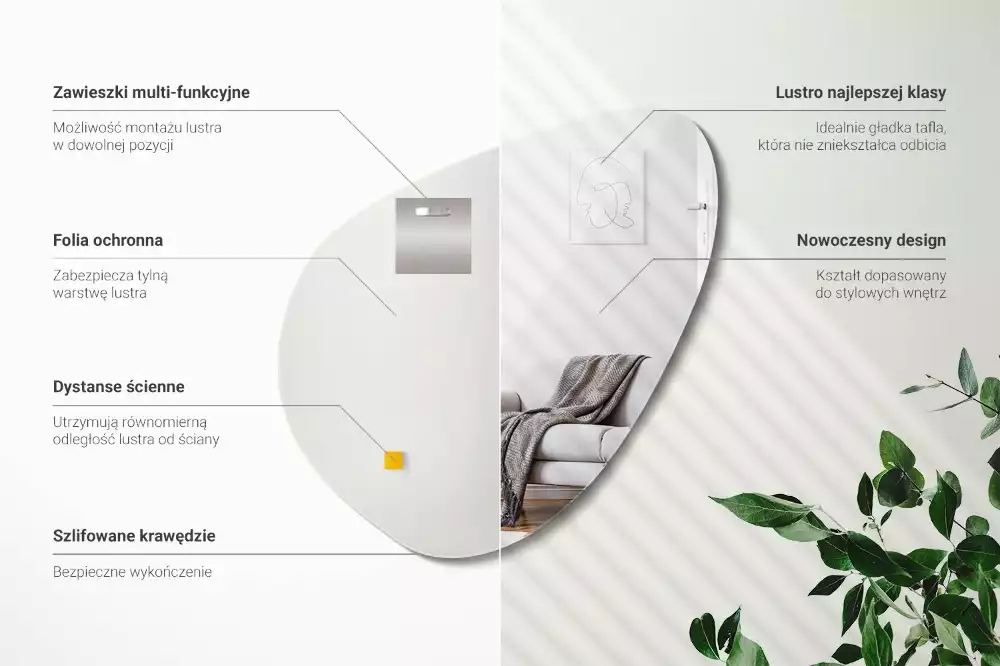 Espelho formato orgânico parede decorativa