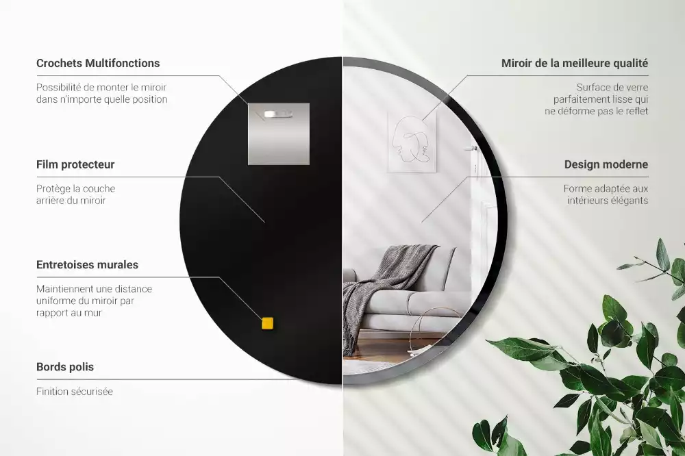 Espelho redondo parede em moldura preta